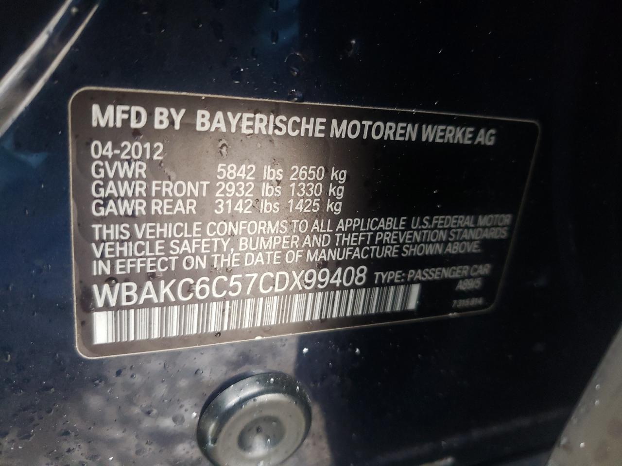 Photo 10 from auction – 2012 BMW 750 XI with VIN WBAKC6C57CDX99408