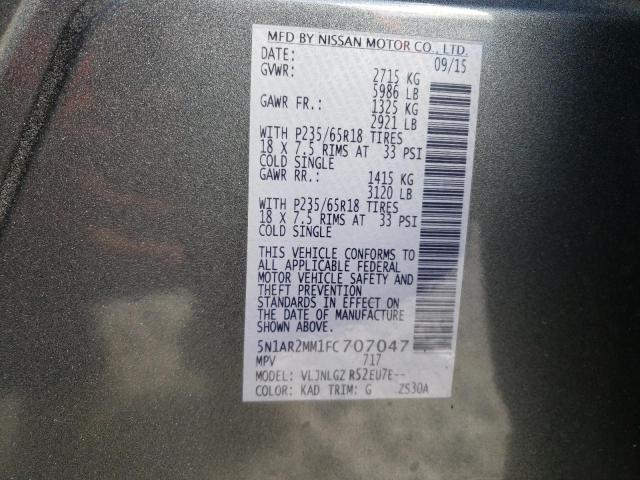 Photo 10 from auction – 2015 NISSAN PATHFINDER with VIN 5N1AR2MM1FC707047