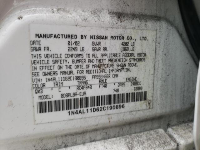 Photo 10 from auction – 2002 NISSAN ALTIMA BAS with VIN 1N4AL11D62C190896