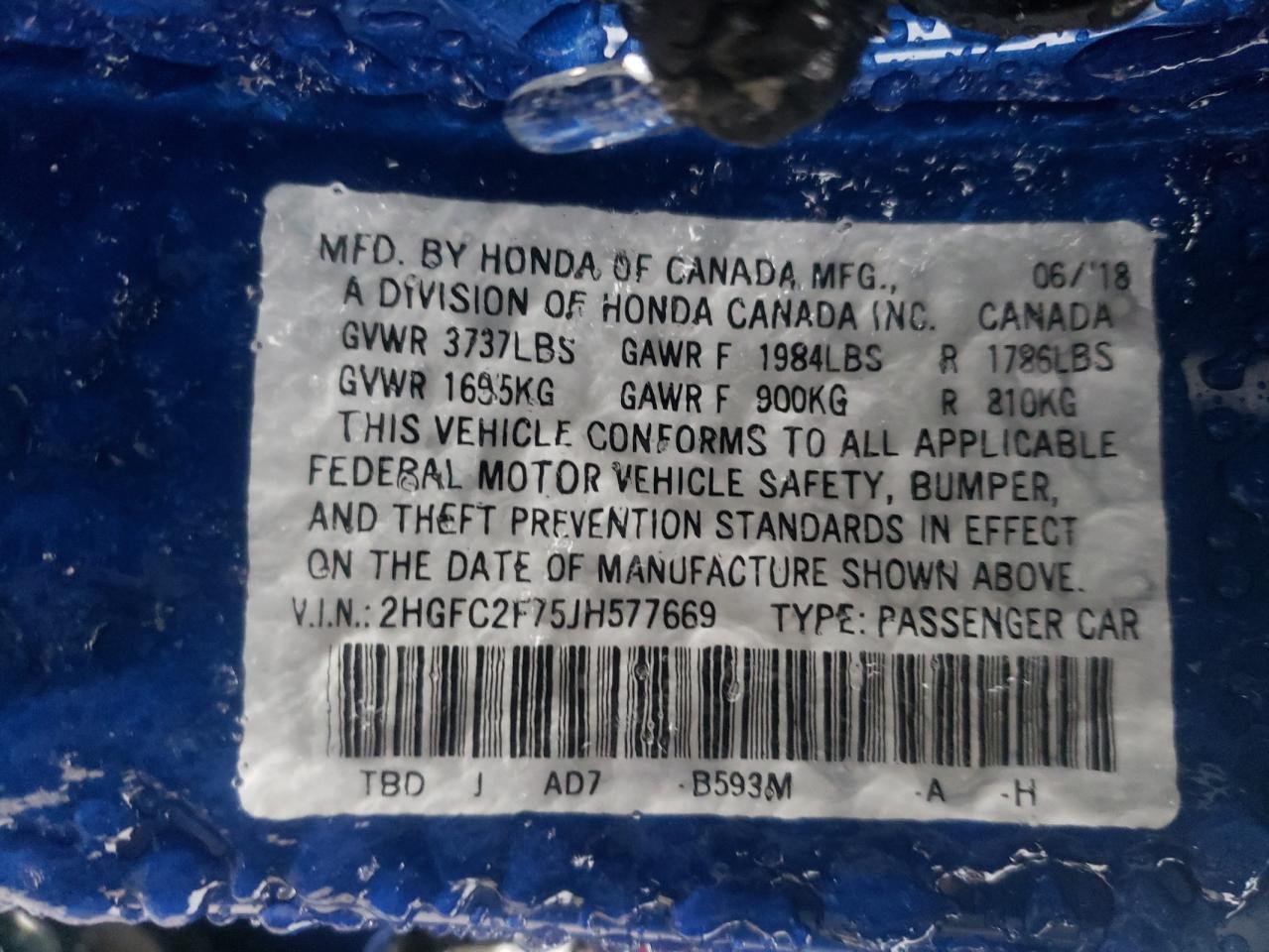 Photo 10 from auction – 2018 HONDA CIVIC EX with VIN 2HGFC2F75JH577669