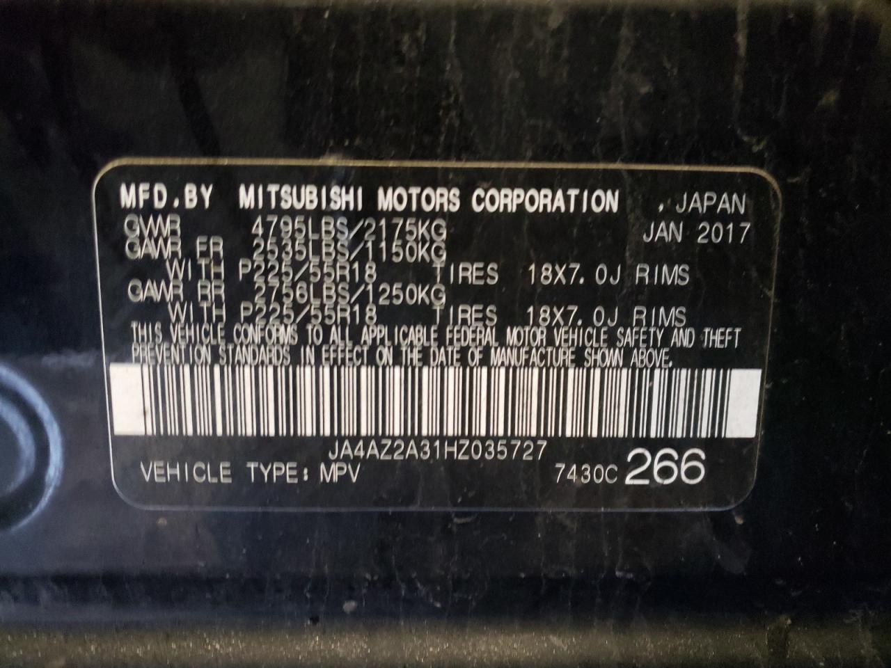 Photo 10 from auction – 2017 MITSUBISHI OUTLANDER with VIN JA4AZ2A31HZ035727