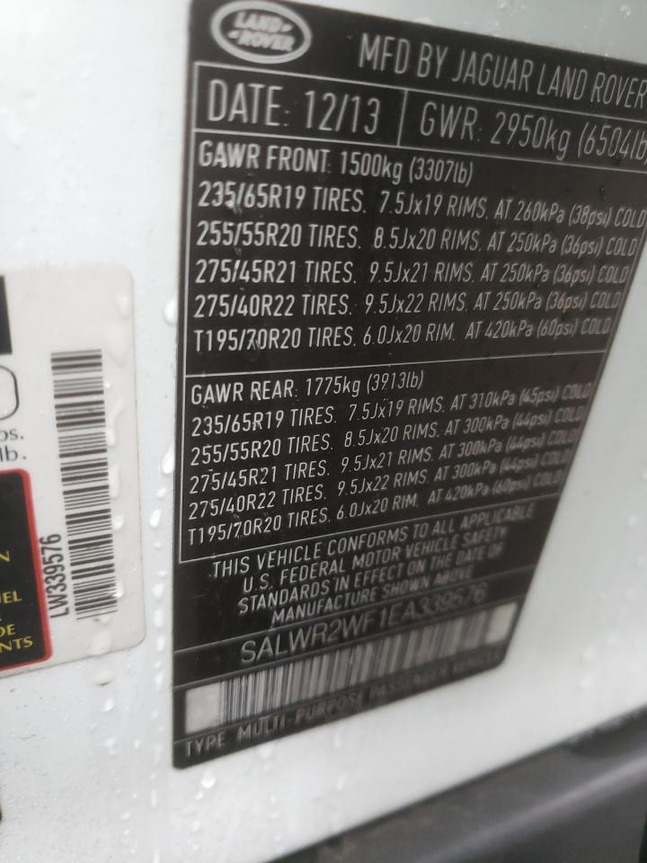 Photo 10 from auction – 2014 LAND ROVER RANGE ROVE with VIN SALWR2WF1EA339576