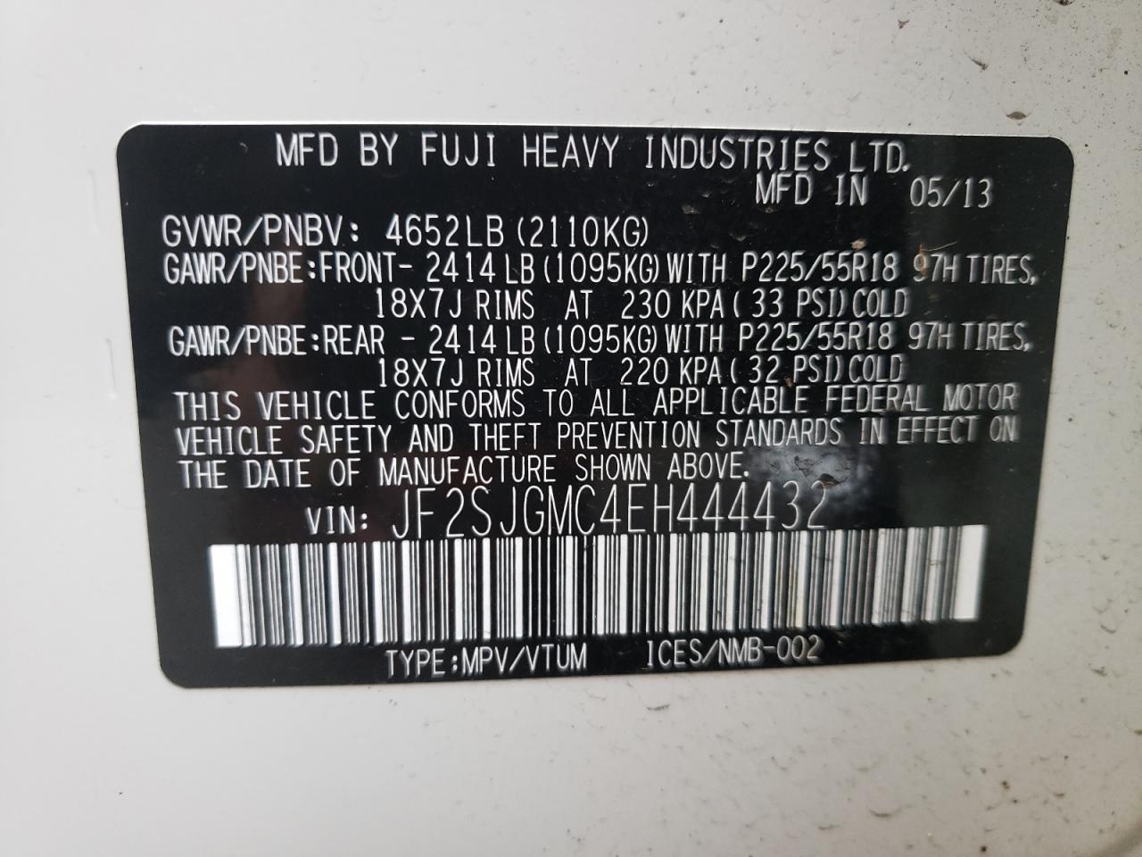 Photo 10 from auction – 2014 SUBARU FORESTER 2 with VIN JF2SJGMC4EH444432