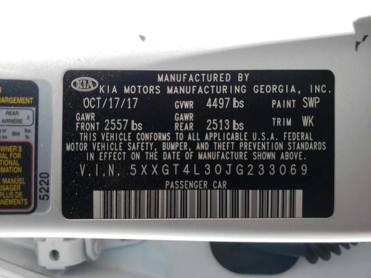 Photo 10 from auction – 2018 KIA OPTIMA LX with VIN 5XXGT4L30JG233069