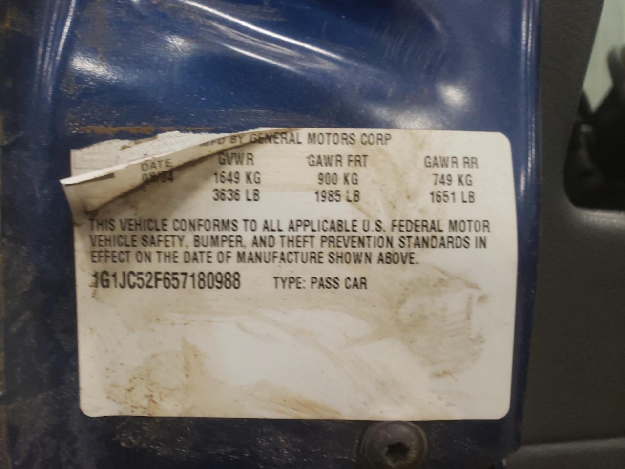 Photo 10 from auction – 2005 CHEVROLET CAVALIER with VIN 1G1JC52F657180988