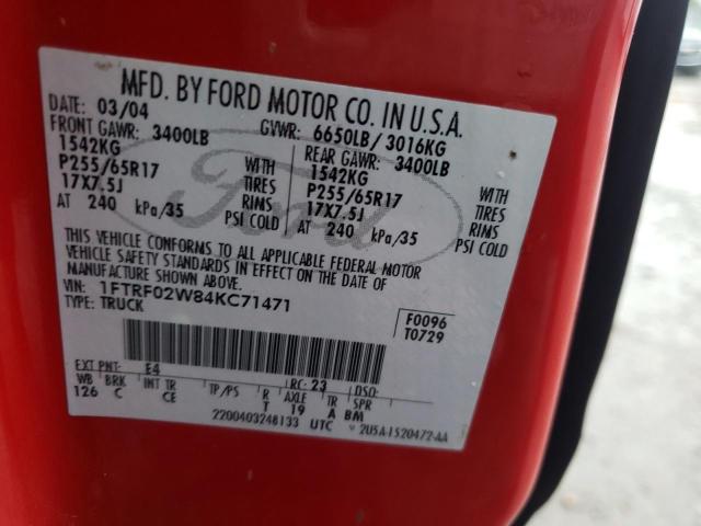 Photo 10 from auction – 2004 FORD F150 with VIN 1FTRF02W84KC71471