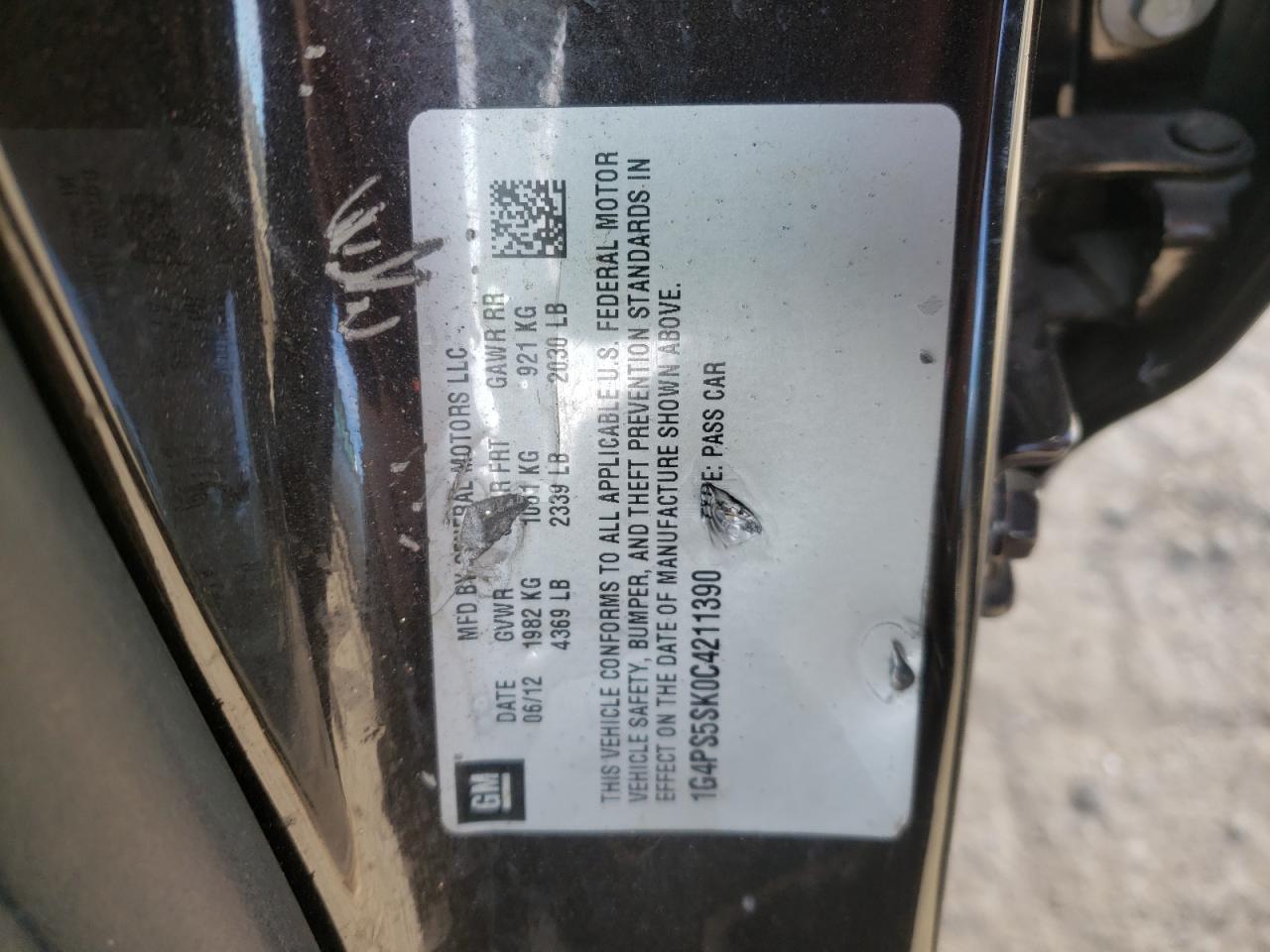 Photo 10 from auction – 2012 BUICK VERANO with VIN 1G4PS5SK0C4211390