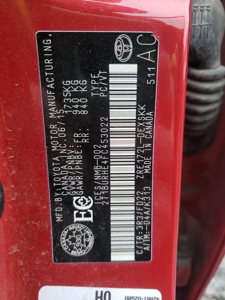 Photo 10 from auction – 2015 TOYOTA COROLLA L with VIN 2T1BURHE4FC453022