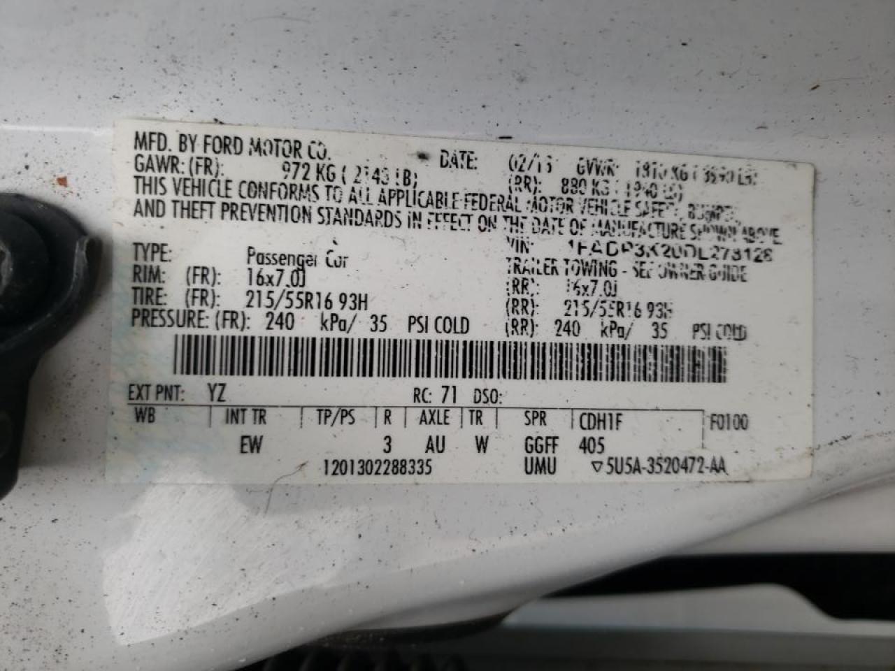 Photo 10 from auction – 2013 FORD FOCUS SE with VIN 1FADP3K20DL278128