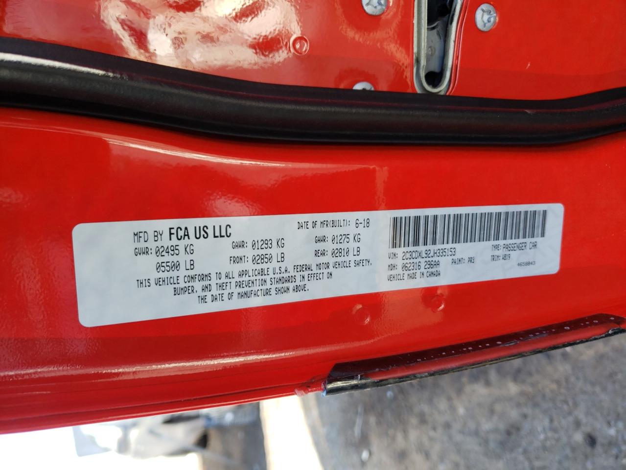 Photo 10 from auction – 2018 DODGE CHARGER SR with VIN 2C3CDXL92JH335153