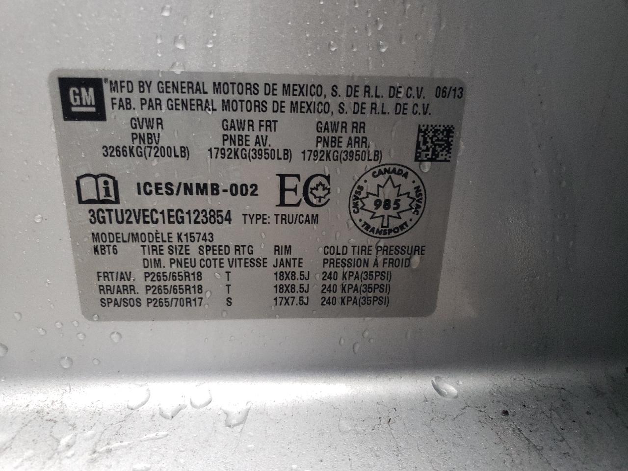 Photo 10 from auction – 2014 GMC SIERRA K15 with VIN 3GTU2VEC1EG123854