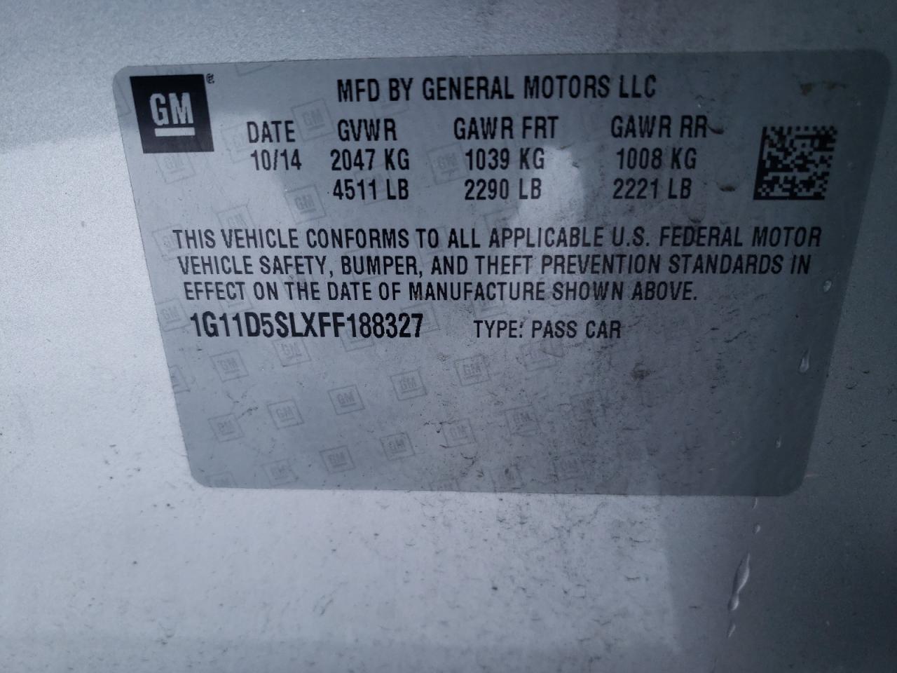 Photo 10 from auction – 2015 CHEVROLET MALIBU 2LT with VIN 1G11D5SLXFF188327