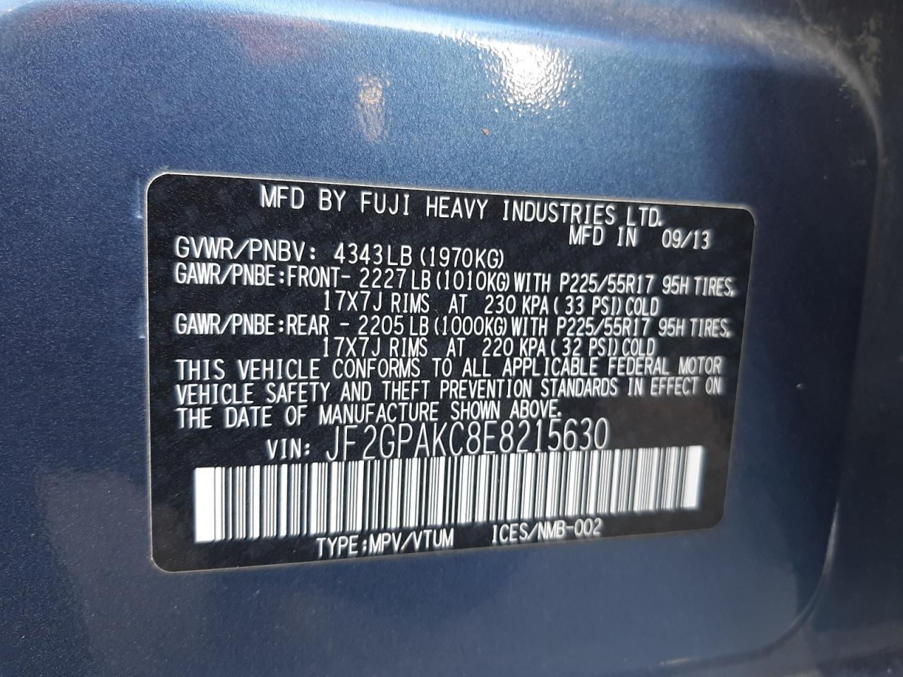 Photo 10 from auction – 2014 SUBARU XV CROSSTR with VIN JF2GPAKC8E8215630