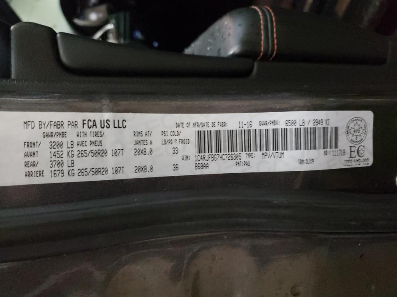 Photo 10 from auction – 2017 JEEP GRAND CHER with VIN 1C4RJFBG7HC726305