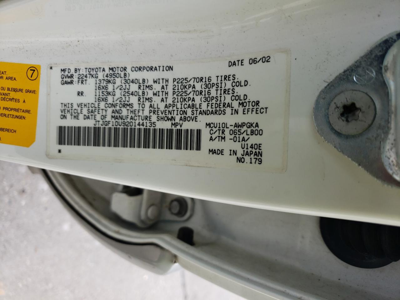 Photo 10 from auction – 2002 LEXUS RX 300 with VIN JTJGF10U920144135