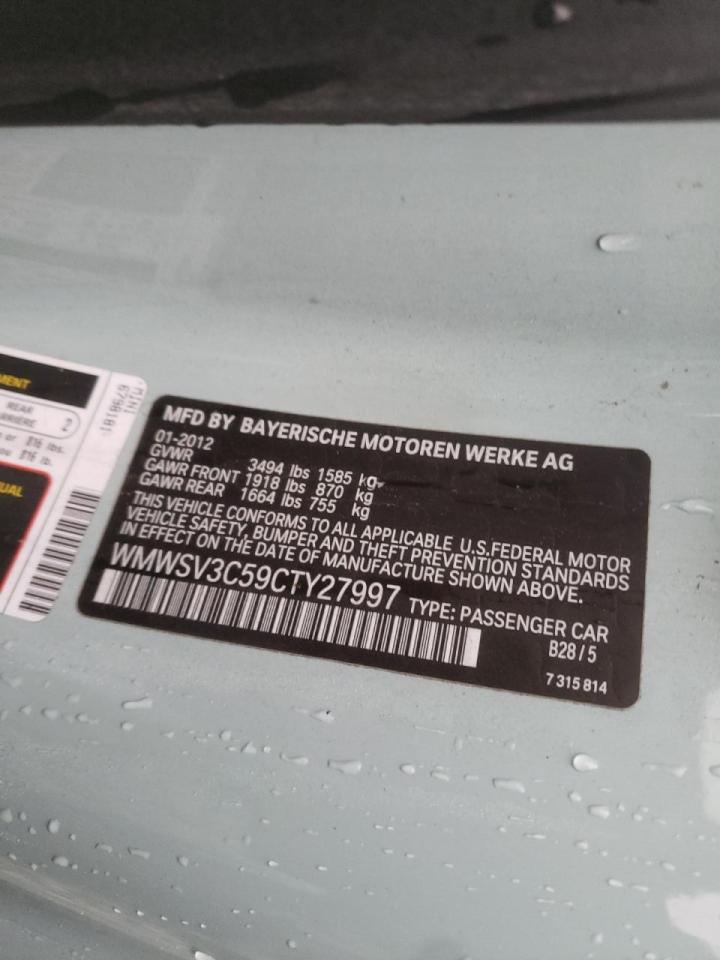 Photo 10 from auction – 2012 MINI COOPER S with VIN WMWSV3C59CTY27997