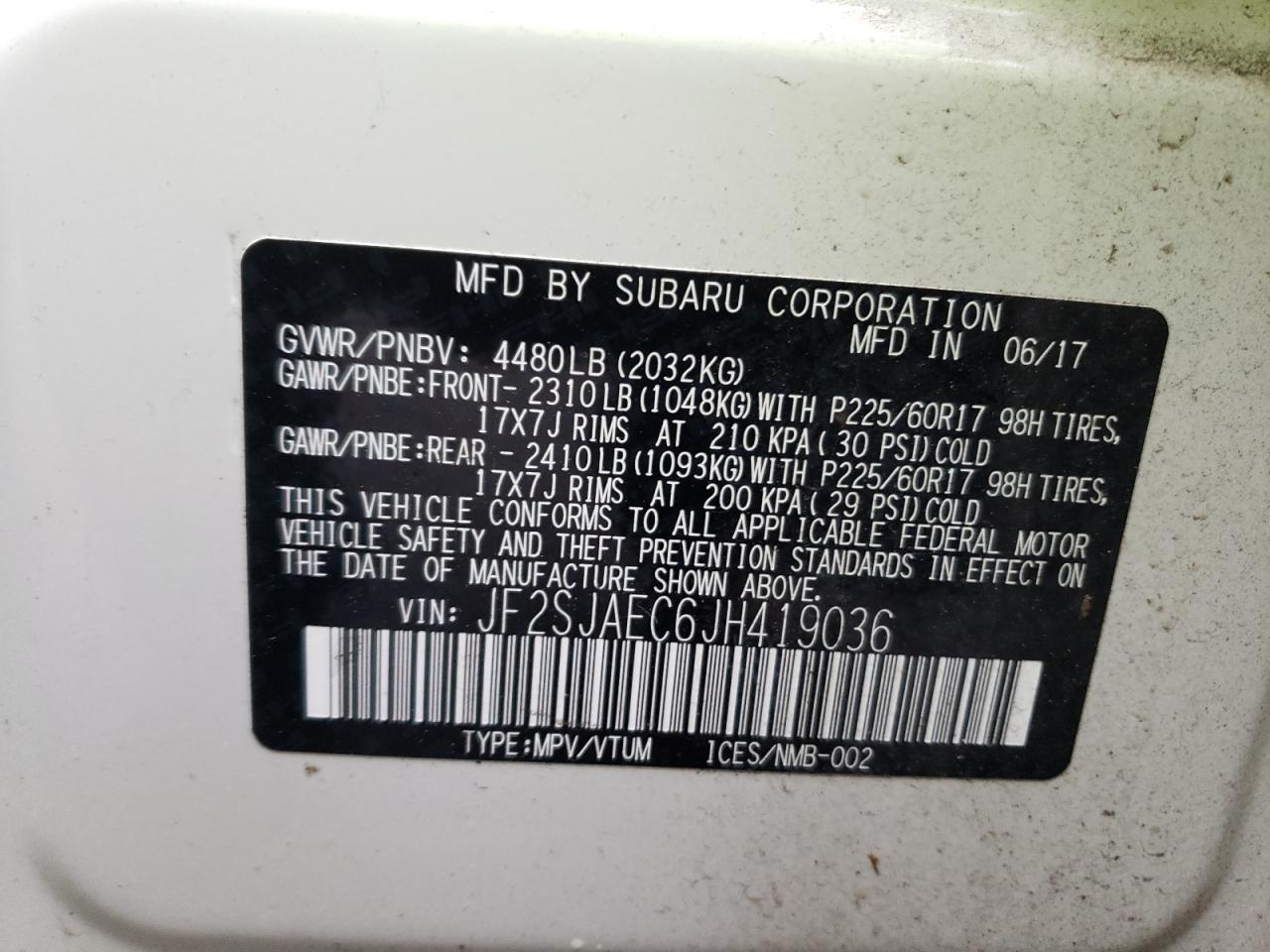 Photo 10 from auction – 2018 SUBARU FORESTER 2 with VIN JF2SJAEC6JH419036