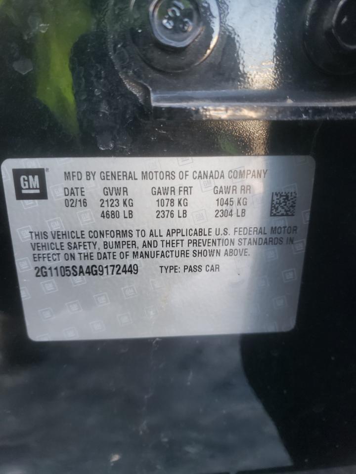 Photo 10 from auction – 2016 CHEVROLET IMPALA LT with VIN 2G1105SA4G9172449