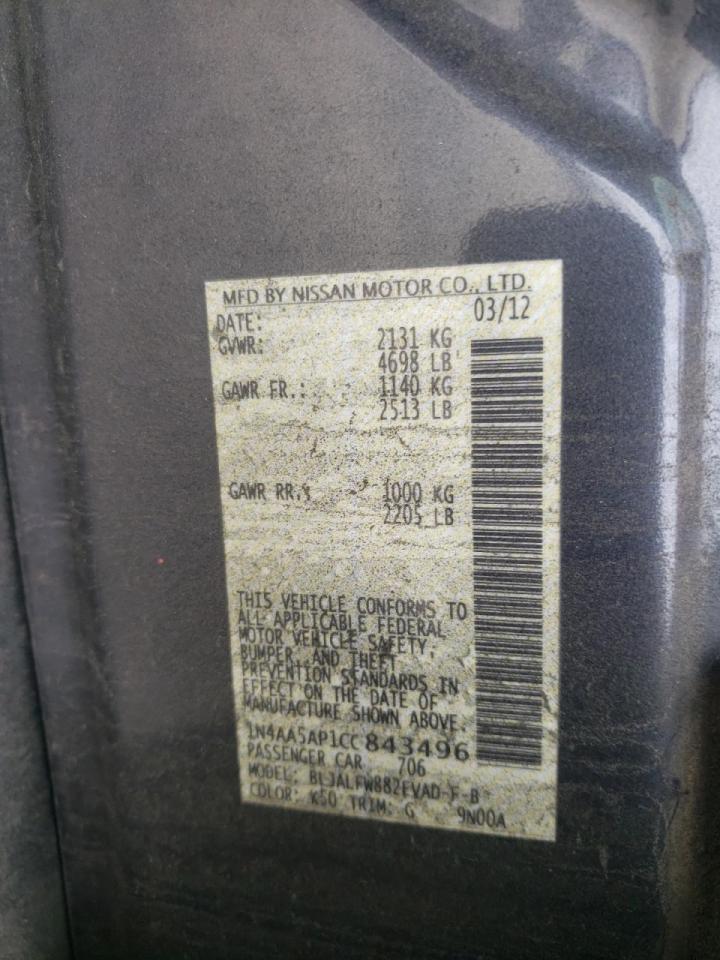 Photo 10 from auction – 2012 NISSAN MAXIMA with VIN 1N4AA5AP1CC843496