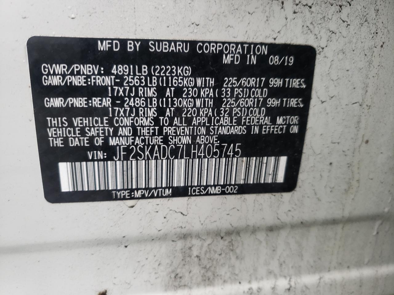 Photo 10 from auction – 2020 SUBARU FORESTER with VIN JF2SKADC7LH405745