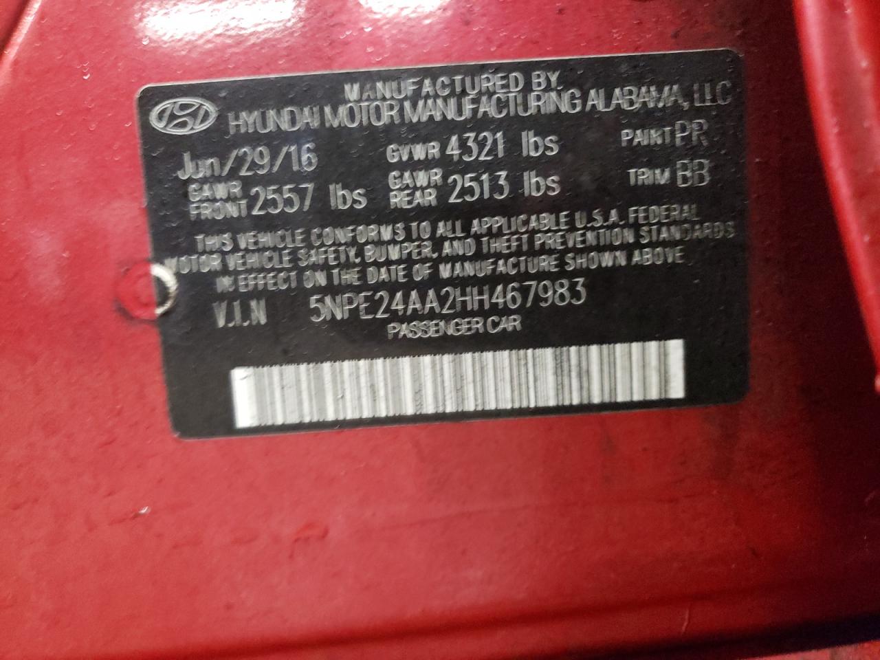Photo 10 from auction – 2017 HYUNDAI SONATA ECO with VIN 5NPE24AA2HH467983