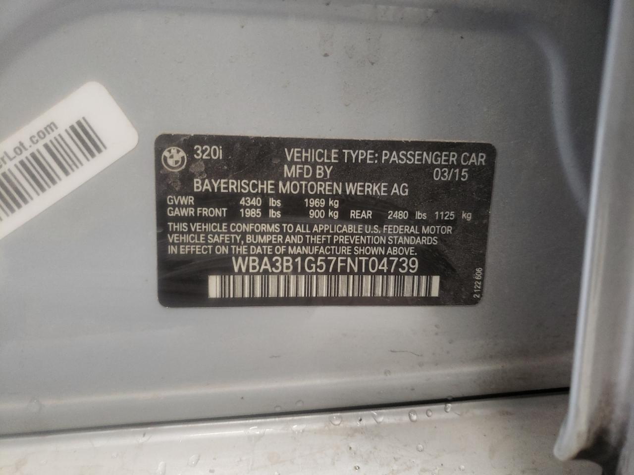 Photo 10 from auction – 2015 BMW 320 I with VIN WBA3B1G57FNT04739