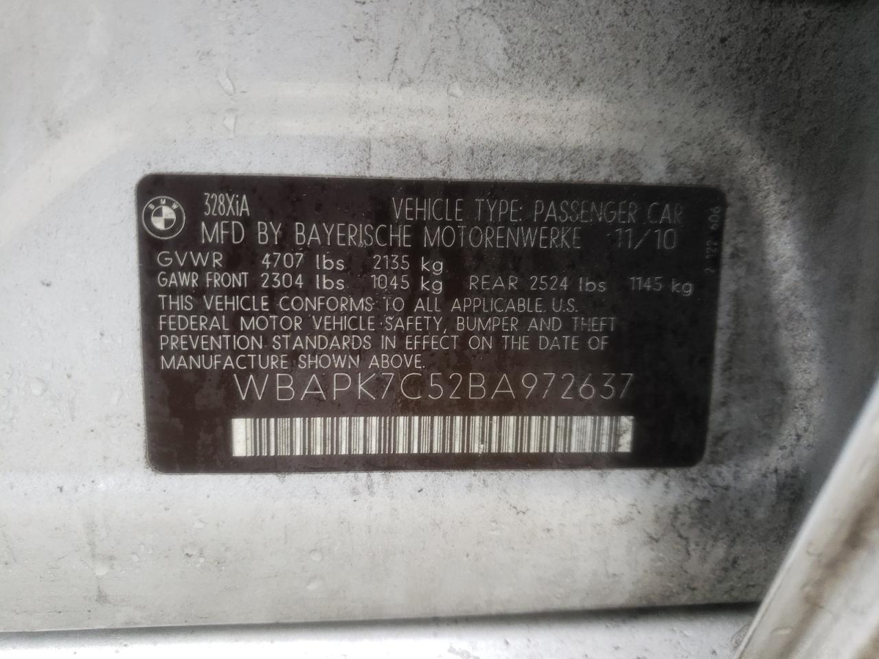 Photo 10 from auction – 2011 BMW 328 XI with VIN WBAPK7C52BA972637