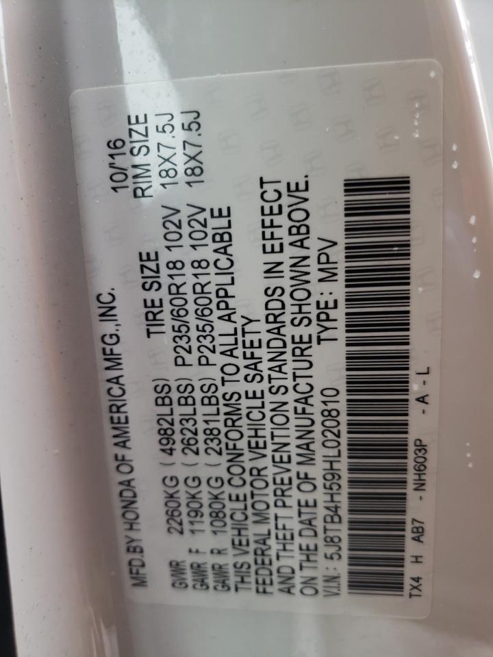Photo 10 from auction – 2017 ACURA RDX TECHNO with VIN 5J8TB4H59HL020810