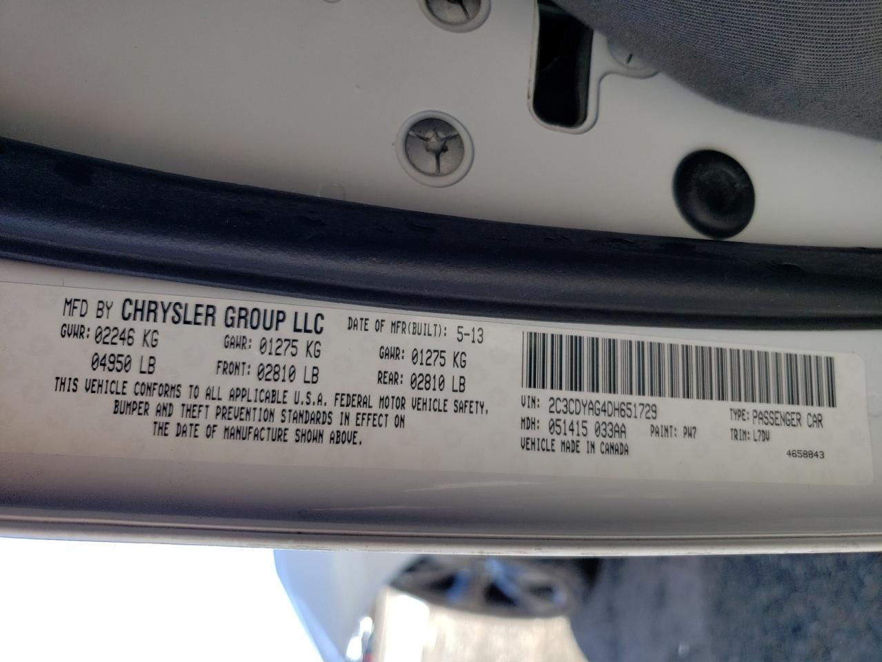 Photo 10 from auction – 2013 DODGE CHALLENGER with VIN 2C3CDYAG4DH651729