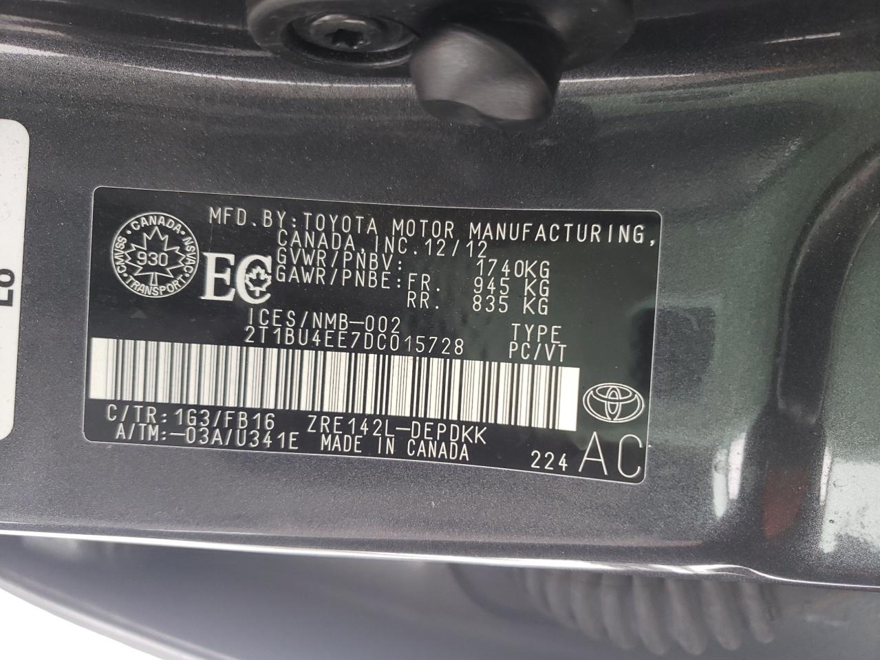 Photo 10 from auction – 2013 TOYOTA COROLLA BA with VIN 2T1BU4EE7DC015728