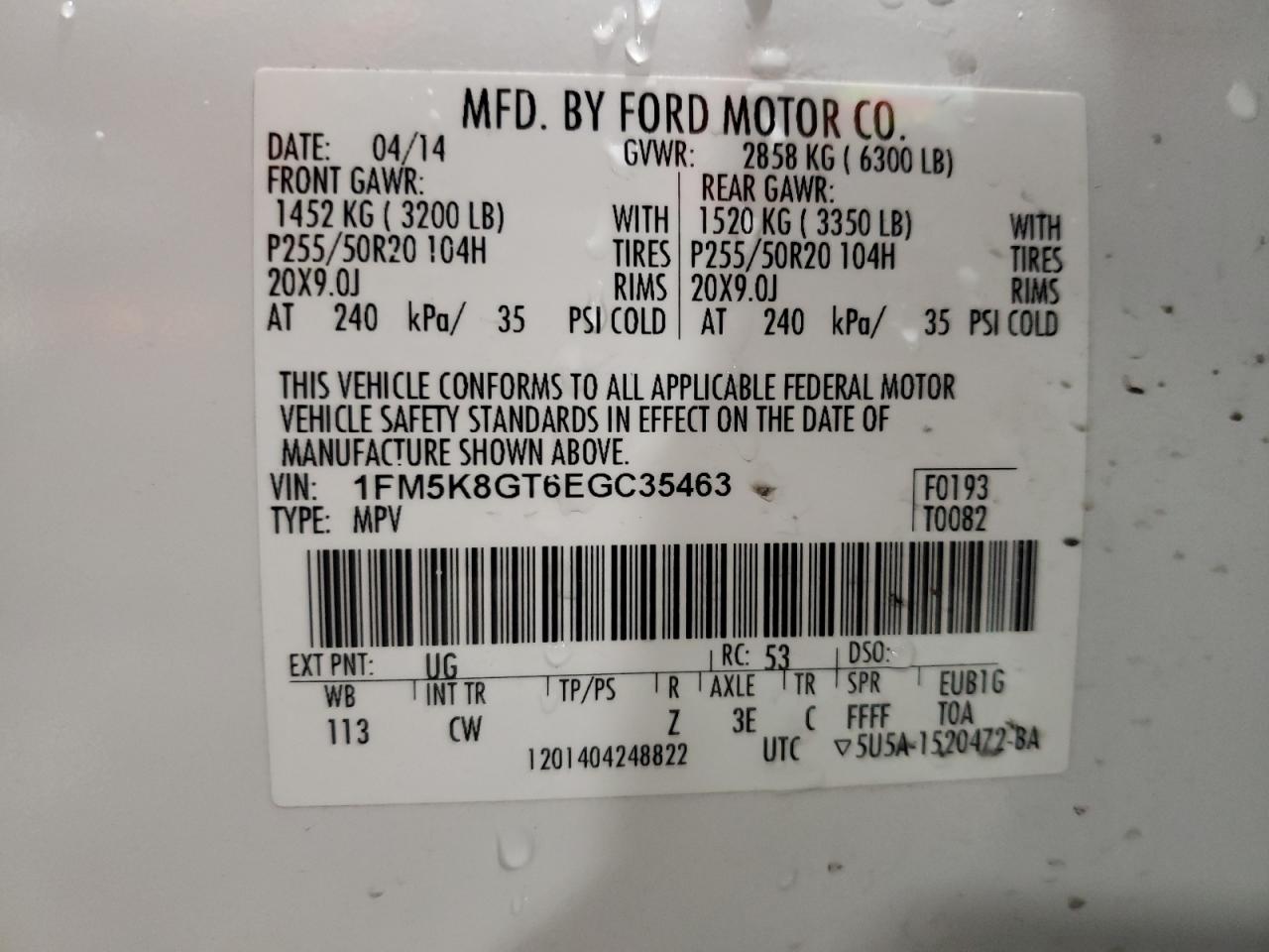 Photo 10 from auction – 2014 FORD EXPLORER S with VIN 1FM5K8GT6EGC35463