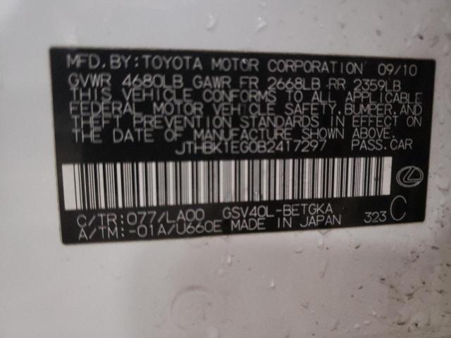 Zdjęcie 10 z aukcji – 2011 LEXUS ES 350 z VIN JTHBK1EG0B2417297