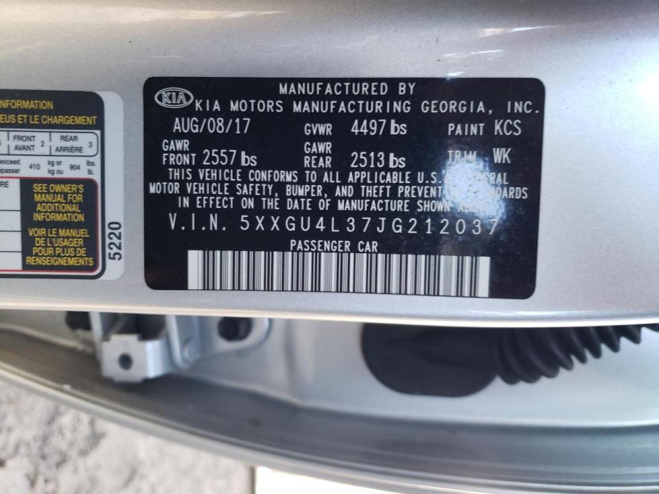 Photo 10 from auction – 2018 KIA OPTIMA EX with VIN 5XXGU4L37JG212037