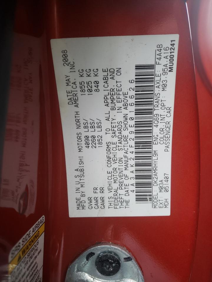 Photo 10 from auction – 2009 MITSUBISHI ECLIPSE GS with VIN 4A3AK24F29E016626