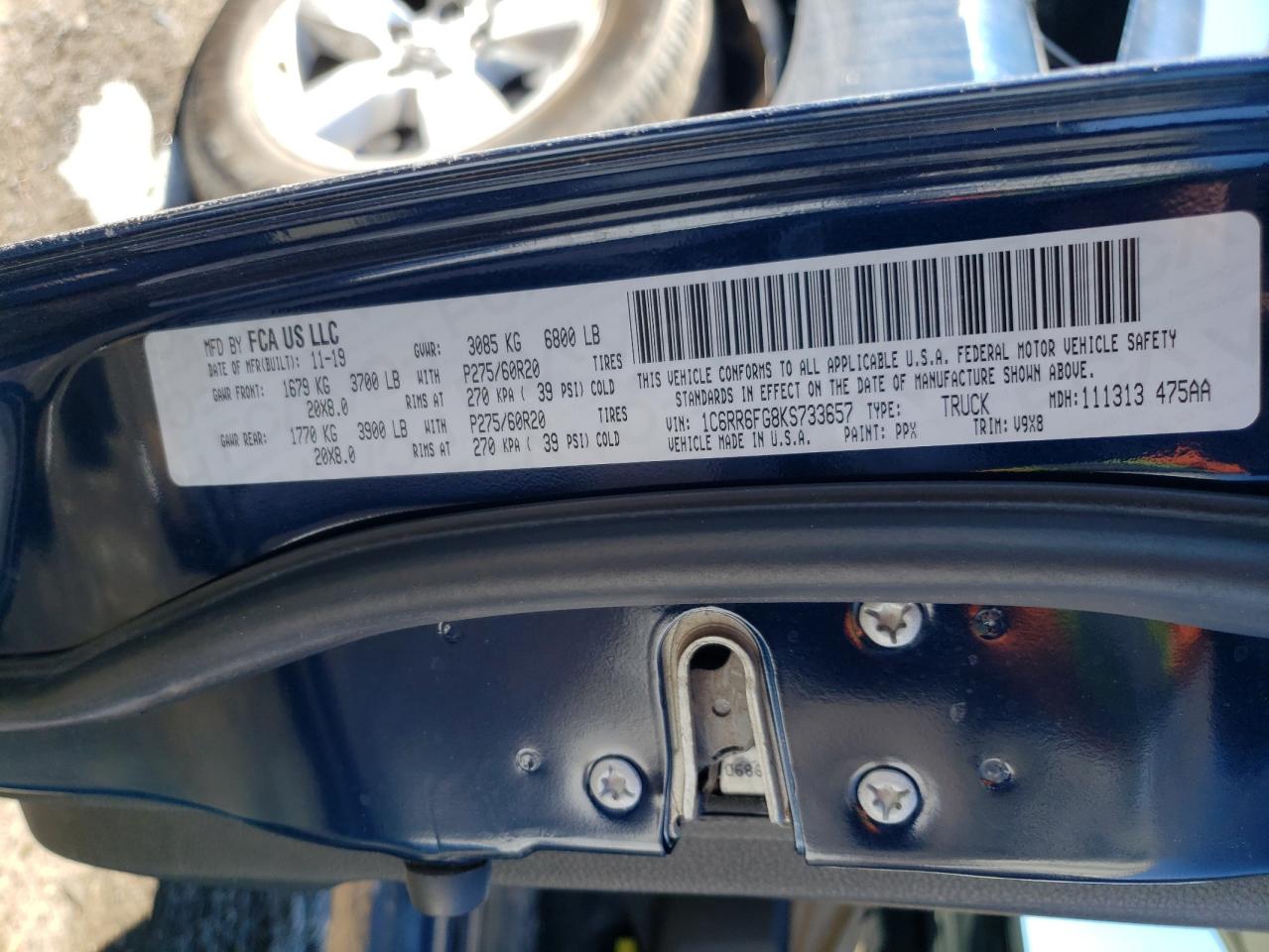 Photo 10 from auction – 2019 RAM 1500 CLASS with VIN 1C6RR6FG8KS733657