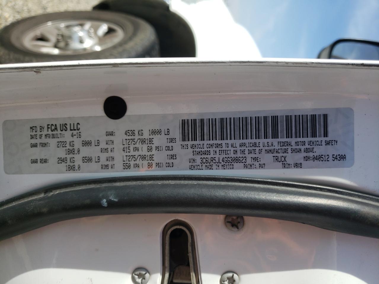 Photo 10 from auction – 2016 RAM 2500 SLT with VIN 3C6UR5JL4GG308623