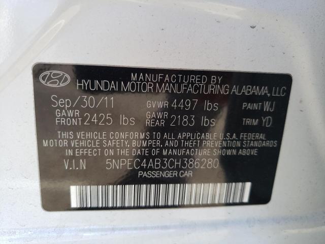 Photo 10 from auction – 2012 HYUNDAI SONATA SE with VIN 5NPEC4AB3CH386280