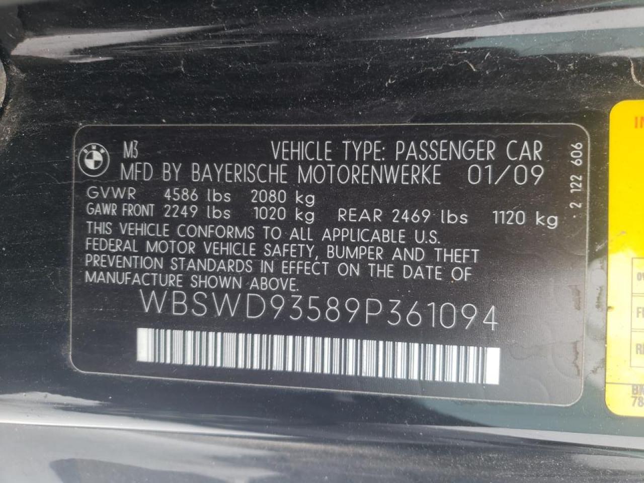 Photo 20 from auction – 2009 BMW M3 with VIN WBSWD93589P361094