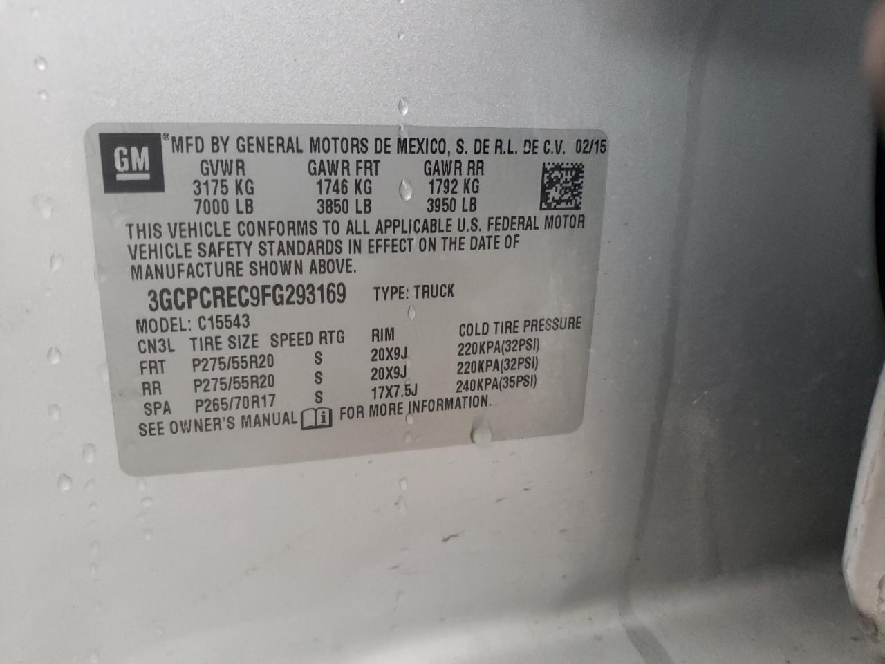 Photo 10 from auction – 2015 CHEVROLET SILVERADO with VIN 3GCPCREC9FG293169