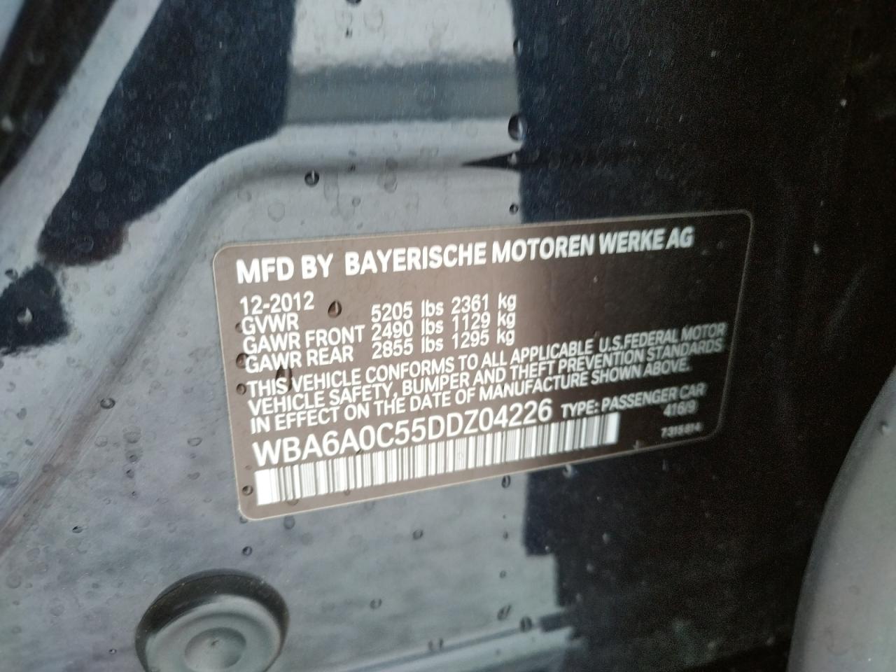 Photo 10 from auction – 2013 BMW 640 I with VIN WBA6A0C55DDZ04226