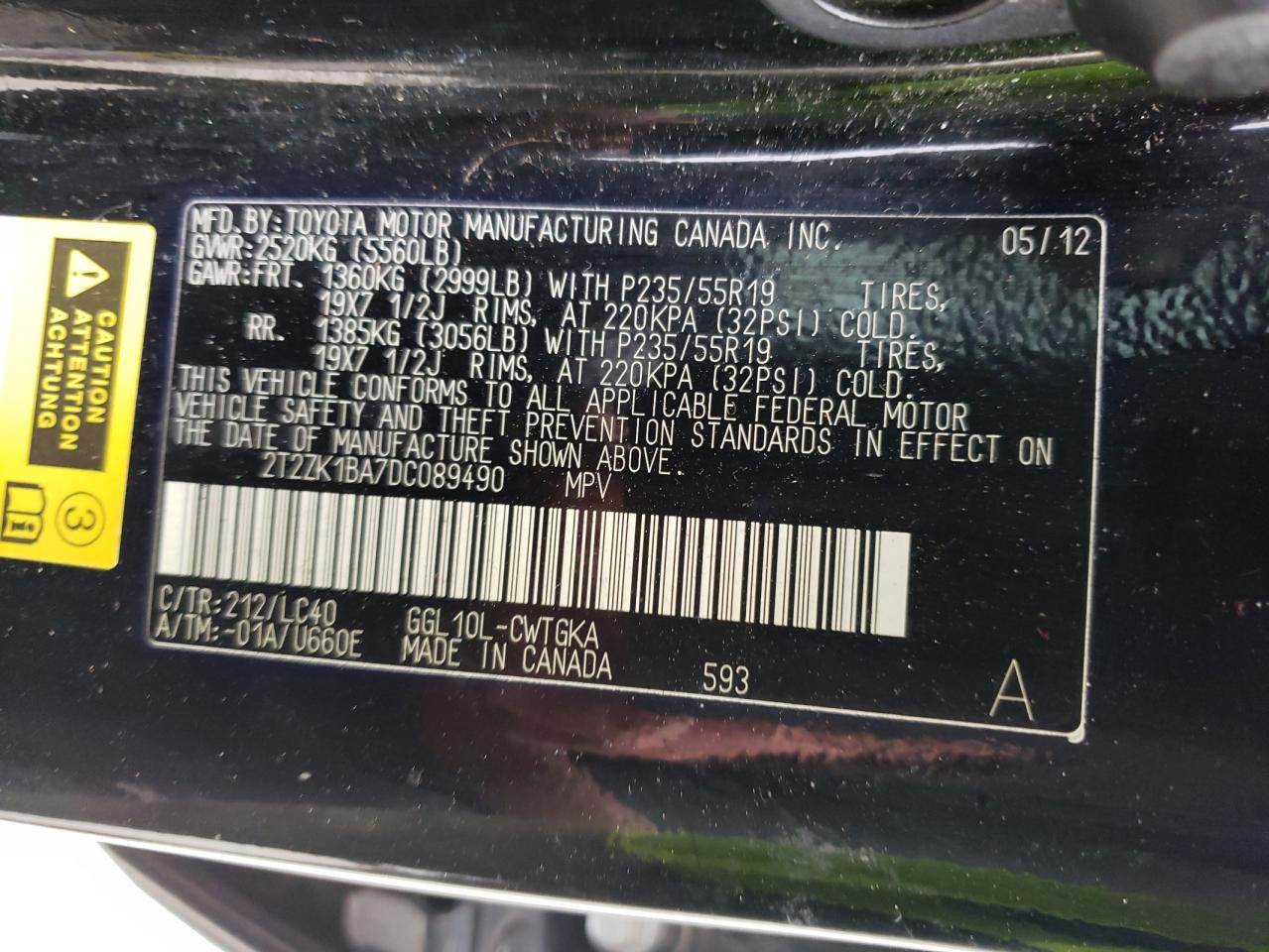 Zdjęcie 10 z aukcji – 2013 LEXUS RX 350 z VIN 2T2ZK1BA7DC089490