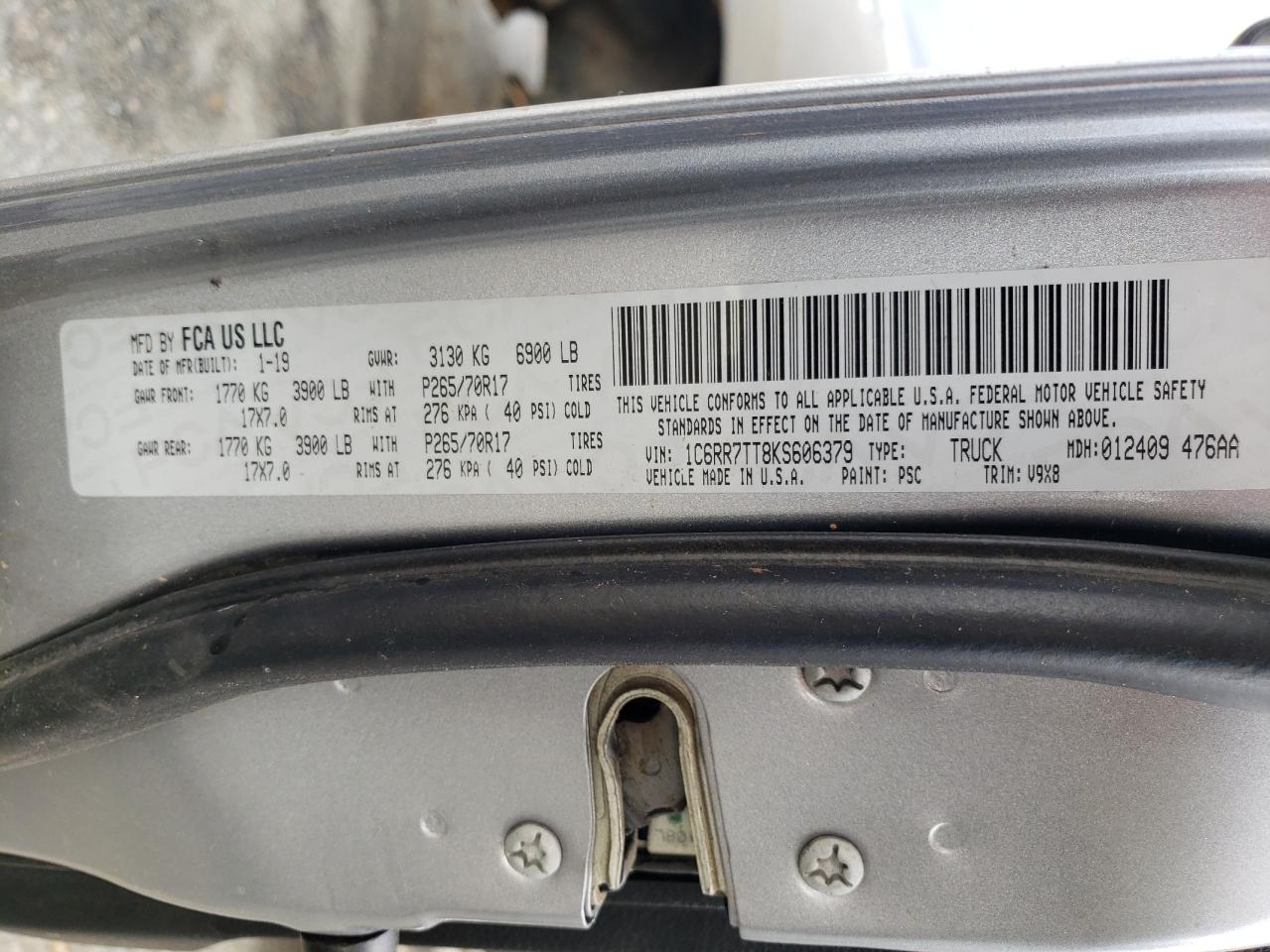 Photo 10 from auction – 2019 RAM 1500 CLASS with VIN 1C6RR7TT8KS606379