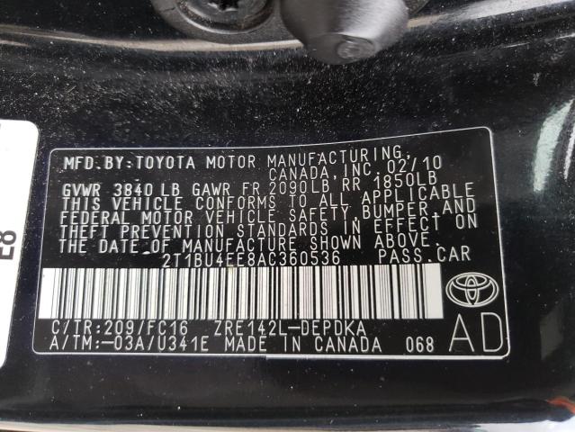 Photo 10 from auction – 2010 TOYOTA COROLLA BA with VIN 2T1BU4EE8AC360536
