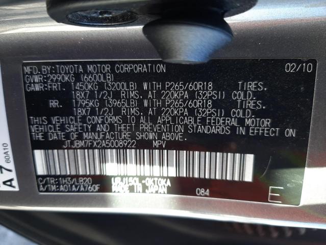 Photo 10 from auction – 2010 LEXUS GX 460 with VIN JTJBM7FX2A5008922