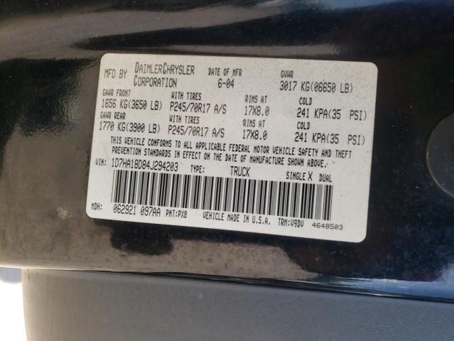 Photo 10 from auction – 2004 DODGE RAM 1500 S with VIN 1D7HA18D84J294203