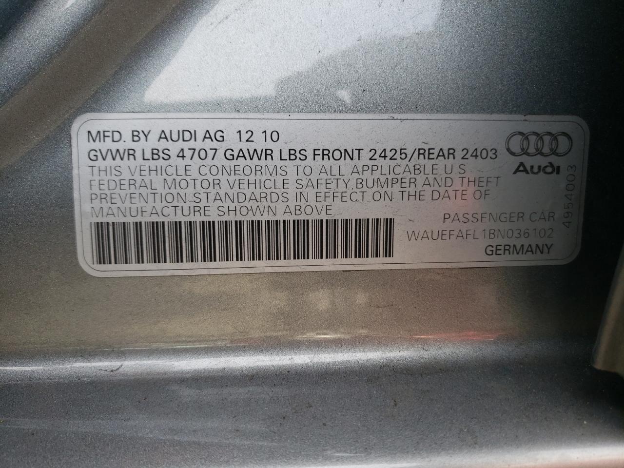 صورة رقم 10 من المزاد - 2011 AUDI A4 PREMIUM مع VIN WAUEFAFL1BN036102