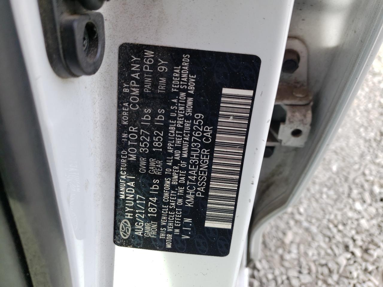 Photo 10 from auction – 2017 HYUNDAI ACCENT SE with VIN KMHCT4AE3HU376259