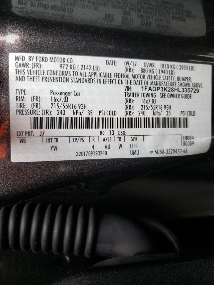 Photo 10 from auction – 2017 FORD FOCUS SE with VIN 1FADP3K28HL335729
