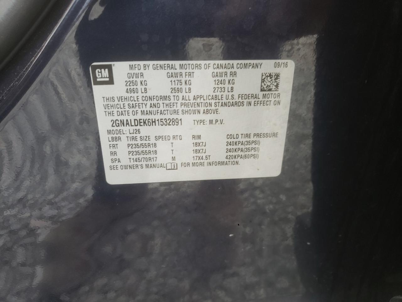 Photo 10 from auction – 2017 CHEVROLET EQUINOX PR with VIN 2GNALDEK6H1532891
