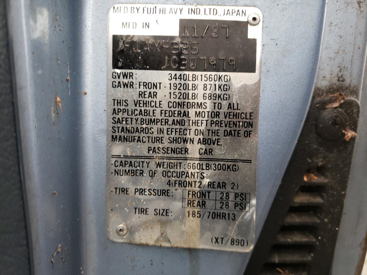 Photo 10 from auction – 1988 SUBARU XT with VIN JF1AX4325JC307979